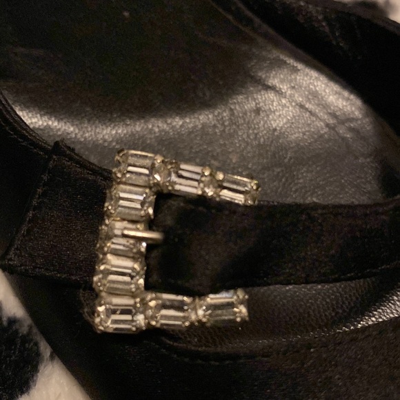 Vera Wang Black Satin D’Orsey Heels with Rhinestone Buckles - Picture 4 of 6